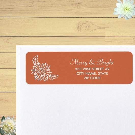 テラコッタ色の背景にカスタムの花 ラベル