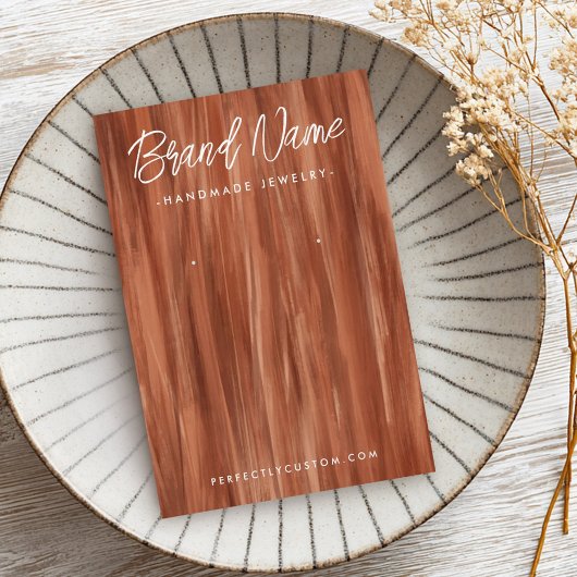 テラコッタ色ブラシストロークのイヤリングカード