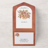 テラコッタ花とカボチャ秋の結婚式 オールインワン招待状 (外側)