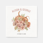 テラコッタ花とカボチャ秋の結婚式 スタンダードカクテルナプキン (正面)