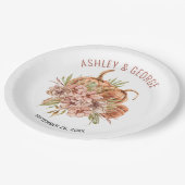 テラコッタ花とカボチャ秋の結婚式 ペーパープレート (アングル)