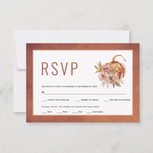 テラコッタ花とカボチャ秋の結婚式 出欠カード (正面)