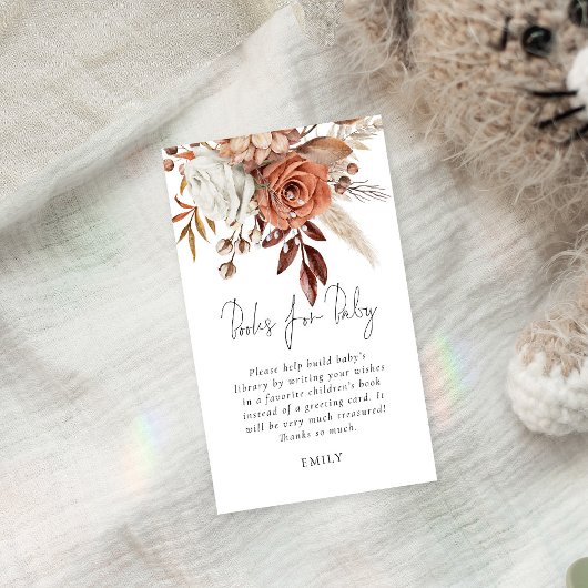 テラコッタ花模様の赤ちゃんシャワー用の本 エンクロージャーカード