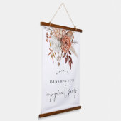 テラコッタ花模様ウェルカム婚約パーティ 吊り下げ型タペストリー (傾斜あり)