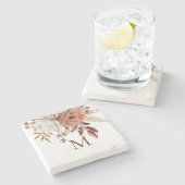 テラコッタ花模様ズグリースモノグラムイニシャル ストーンコースター (横)