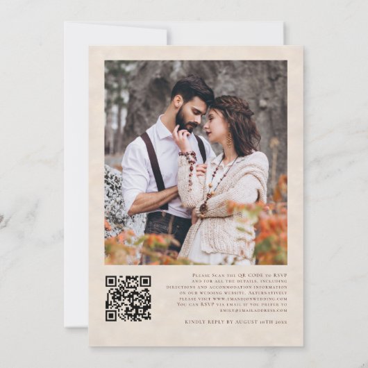 テラコッタ花模様フォトクリームテクスチャ結婚ズ 招待状 (裏面)