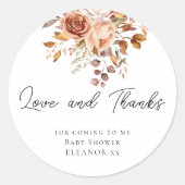 テラコッタ花模様ラヴ感謝していベビーシャワークラシック ラウンドシール (正面)