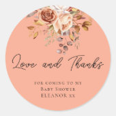 テラコッタ花模様ラヴ感謝していベビーシャワークラシック ラウンドシール (正面)