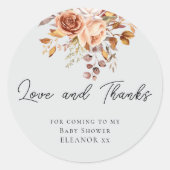 テラコッタ花模様ラヴ感謝していベビーシャワークラシック ラウンドシール (正面)