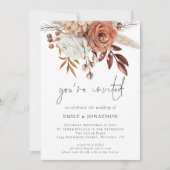 テラコッタ花模様招待されましたQRコード結婚ズ 招待状 (正面)