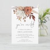 テラコッタ花模様招待されましたQRコード結婚ズ 招待状 (スタンド正面)