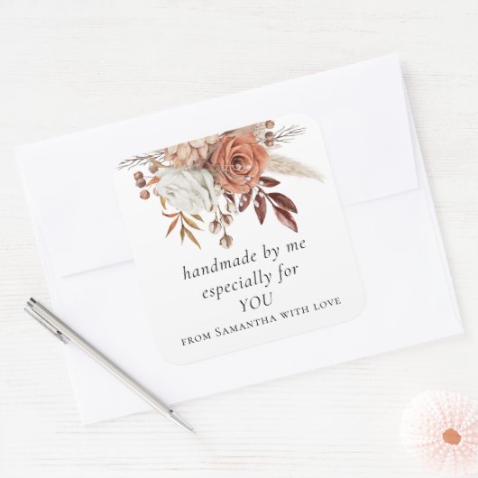 テラコッタ花模様特にあなたのために手作り スクエアシール (封筒)