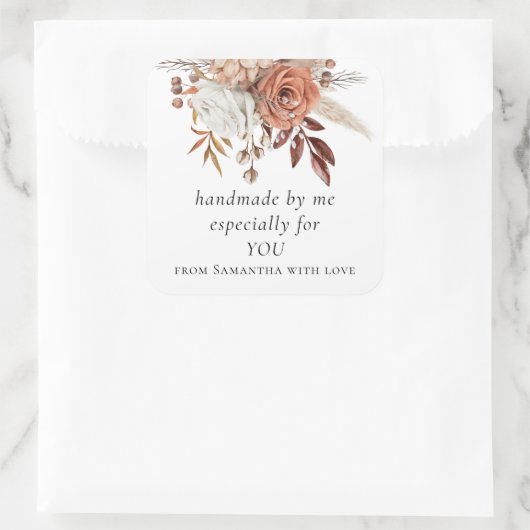 テラコッタ花模様特にあなたのために手作り スクエアシール (バッグ)