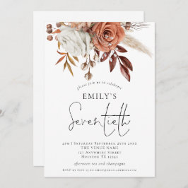 テラコッタ花模様70誕生日パーティー 招待状