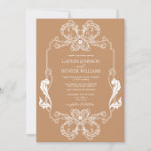 テラコッタ華美フローララインアートモノグラム結婚ズ 招待状 (正面)