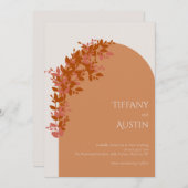 テラコッタ葉のクリーンモダン結婚式招待状 招待状 (正面/裏面)