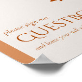 テラコッタ葉モダンの結婚ゲストブックサイン ポスター (角)