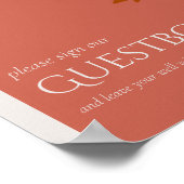 テラコッタ葉モダンの結婚ゲストブックサイン ポスター (角)