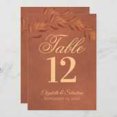テラコッタ葉結婚のテーブル番号カード大 (正面/裏面)