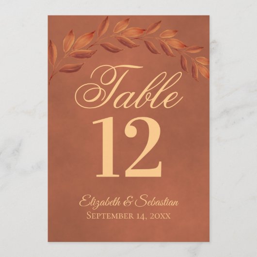 テラコッタ葉結婚のテーブル番号カード大 (正面)