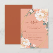 テラコッタ赤面クリームピーチ金ゴールドフローラ結婚ズ 出欠カード (正面/裏面)