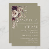 テラコッタ赤面ダスティ結婚フローラ 招待状 (正面/裏面)