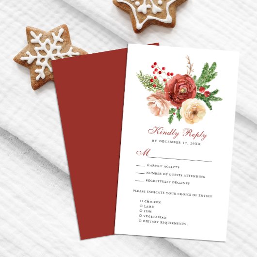 テラコッタ赤面ピンクフローラの葉の結婚式RSVP エンクロージャーカード