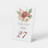 テラコッタ赤面ピンクフローラパインウィンターウェディング 台座サイン (正面)