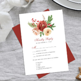 テラコッタ赤面ピンクフローラパイン結婚葉 出欠カード