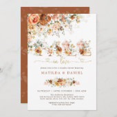 テラコッタ赤面フラワー秋インラブブライダルシャワー 招待状 (正面/裏面)
