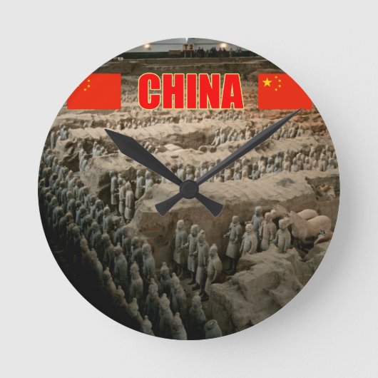 テラコッタ軍隊の中国-プロ写真 ラウンド壁時計 (正面)