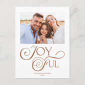 テラコッタ金ゴールドうれしそうなクリスマスホリデーフォト シーズンポストカード (正面)