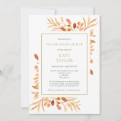テラコッタ金ゴールドの葉のお祝いの生活 招待状 (正面)