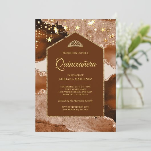 テラコッタ金ゴールドアゲートマーブルアーチキンセアニェラ 招待状 (スタンド正面)