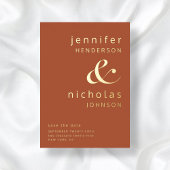 テラコッタ金ゴールドアンパサンド結婚式の日付の保存 箔招待状