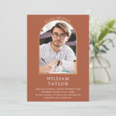 テラコッタ金ゴールドアーチフォト卒業パーティインビタ 招待状 (スタンド正面)