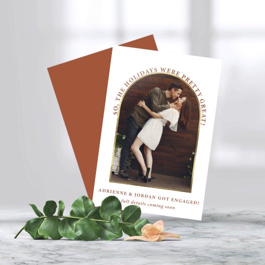 テラコッタ金ゴールドアーチフォト婚約発表 セーブザデート