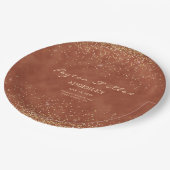 テラコッタ金ゴールドグリッターウェディングレセプション ペーパープレート (アングル)