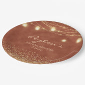 テラコッタ金ゴールドグリッターストリングライトブライダルシャワー ペーパープレート (アングル)