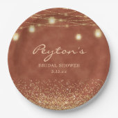 テラコッタ金ゴールドグリッターストリングライトブライダルシャワー ペーパープレート (正面)