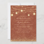テラコッタ金ゴールドグリッターストリングライトブライダルシャワー 招待状 (正面)