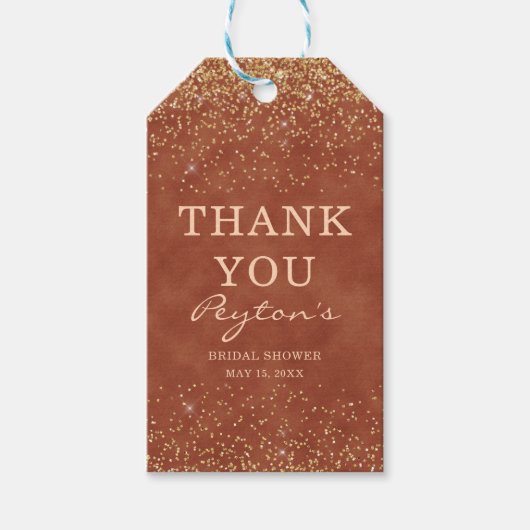 テラコッタ金ゴールドグリッターブライダルシャワーありがとう ギフトタグ (正面)