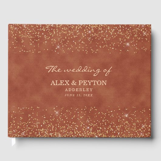 テラコッタ金ゴールドグリッター花嫁結婚新郎 ゲストブック (正面)