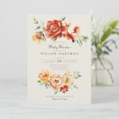 テラコッタ金ゴールドバラフローラアーチ秋ベビーシャワー 招待状 (スタンド正面)