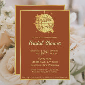 テラコッタ金ゴールドモロッコラスティ茶色ブライダルシャワー 招待状