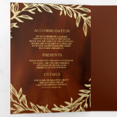 テラコッタ金ゴールドリーフブランチオールインワン結婚ズ 三つ折り招待状 (内部最初)