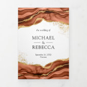 テラコッタ金ゴールド抽象芸術インクQRコード結婚ズ 三つ折り招待状 (カバー)