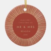 テラコッタ金ゴールド日が差すことアールデコ初めてのクリスマス セラミックオーナメント (正面)