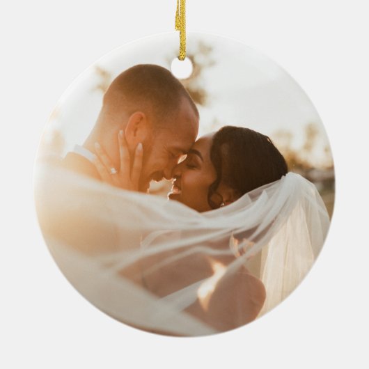 テラコッタ金ゴールド日が差すことアールデコ初めてのクリスマス セラミックオーナメント (裏面)