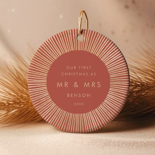 テラコッタ金ゴールド日が差すことアールデコ初めてのクリスマス セラミックオーナメント